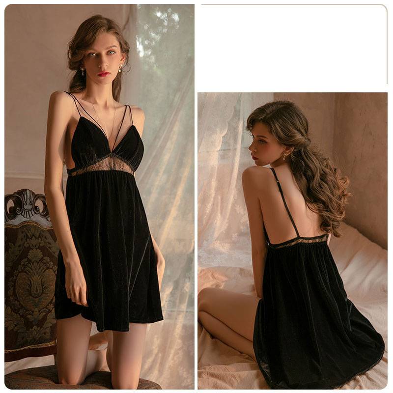 Đầm ngủ hai dây cổ chữ V gợi cảm cho nữ