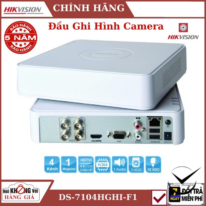 Đầu Ghi Camera Hikvision DS-7104HGHI-F1 , Ghi hình 1080PLite@25fps, 720P@25fps  , bảo hành 5 năm