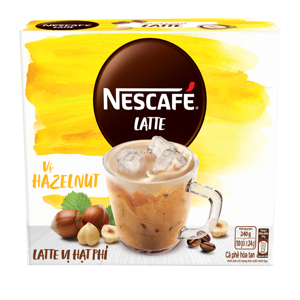 [Gro Gift] Cà phê hòa tan NESCAFÉ Latte Sữa Hạt Vị Hạt Phỉ (Hộp 10 gói x 24g)