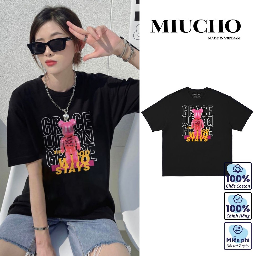 Áo phông bearbrick nữ form rộng tay lỡ unisex, áo thun bearbrick nữ form rộng tay lỡ unisex cotton AT039 Miucho in logo