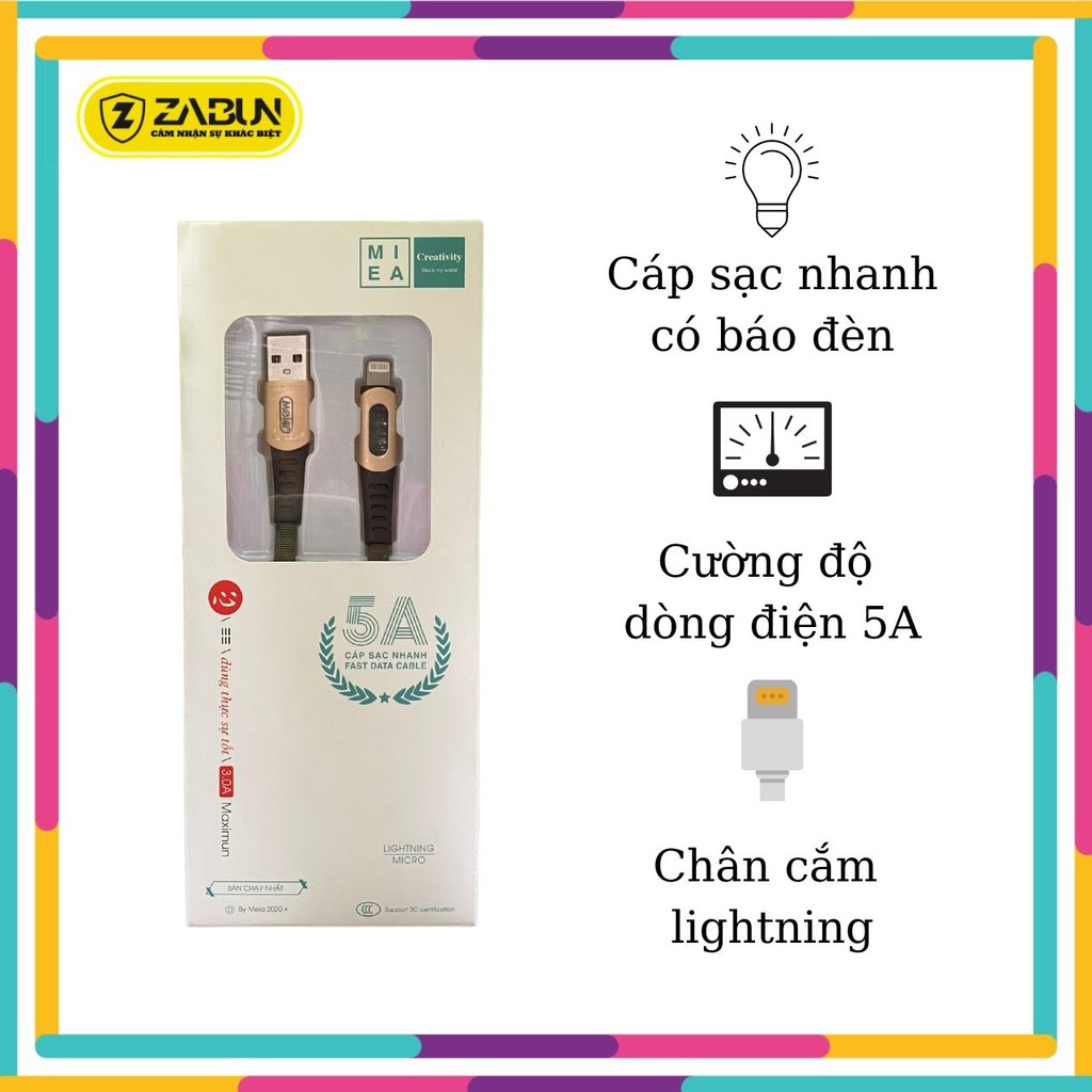 Cáp Sạc Nhanh Dài 1m Có Đèn Báo Sáng, Dây Dù Đầu Nhôm Siêu Nhanh, An Toàn Cổng Lightning Cho Iphone, Ipad - Zabun Shop