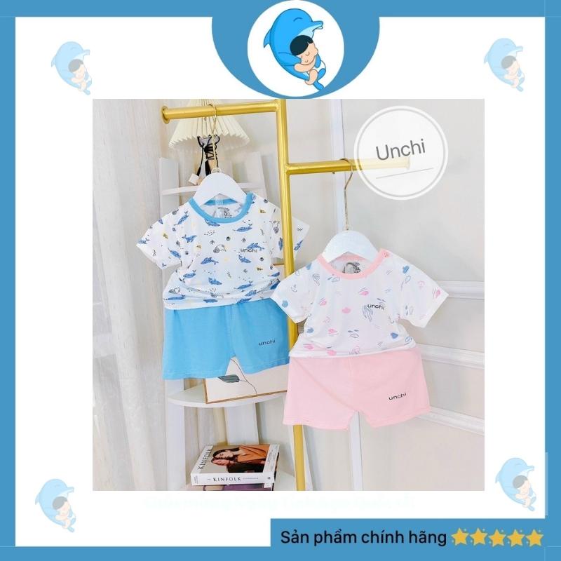 Đồ bộ cộc tay CÀI VAI Unchi chất peptit phối quần màu và họa tiết cực đẹp cho bé trai và bé gái