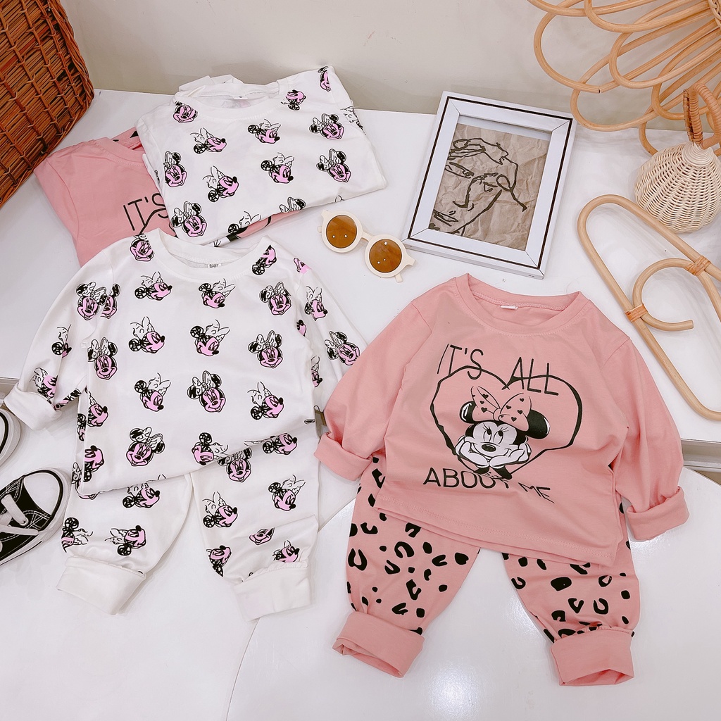 Bộ quần áo bé gái mickey quần báo cotton Quảng Châu  siêu Hot