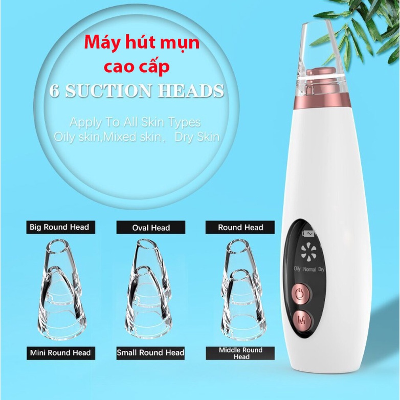 Dụng cụ làm sạch lỗ chân lông hút bã nhờn, Máy hút mụn cám mụn đầu đen kèm 6 đầu hút