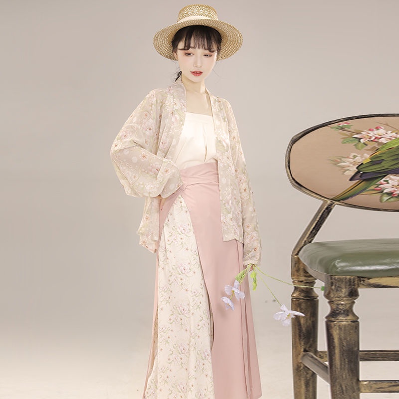 M Mingyuexuan Váy Hán Phục Cách Tân Dài Tay Ba Món Cách Tân Hoa Trà Khô Dáng Ôm Dễ Phối Đồ Hàng Ngày Cho Nữ Mingyuexuan Camellia Te