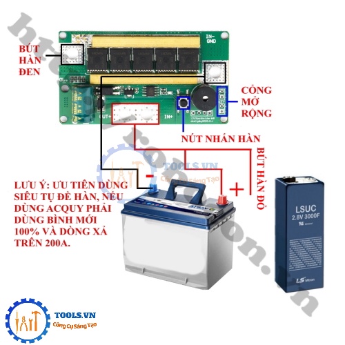 Mạch Chế Máy Hàn Cell Pin Dùng Siêu Tụ Và  Acquy Dòng Xả Cao 3000w