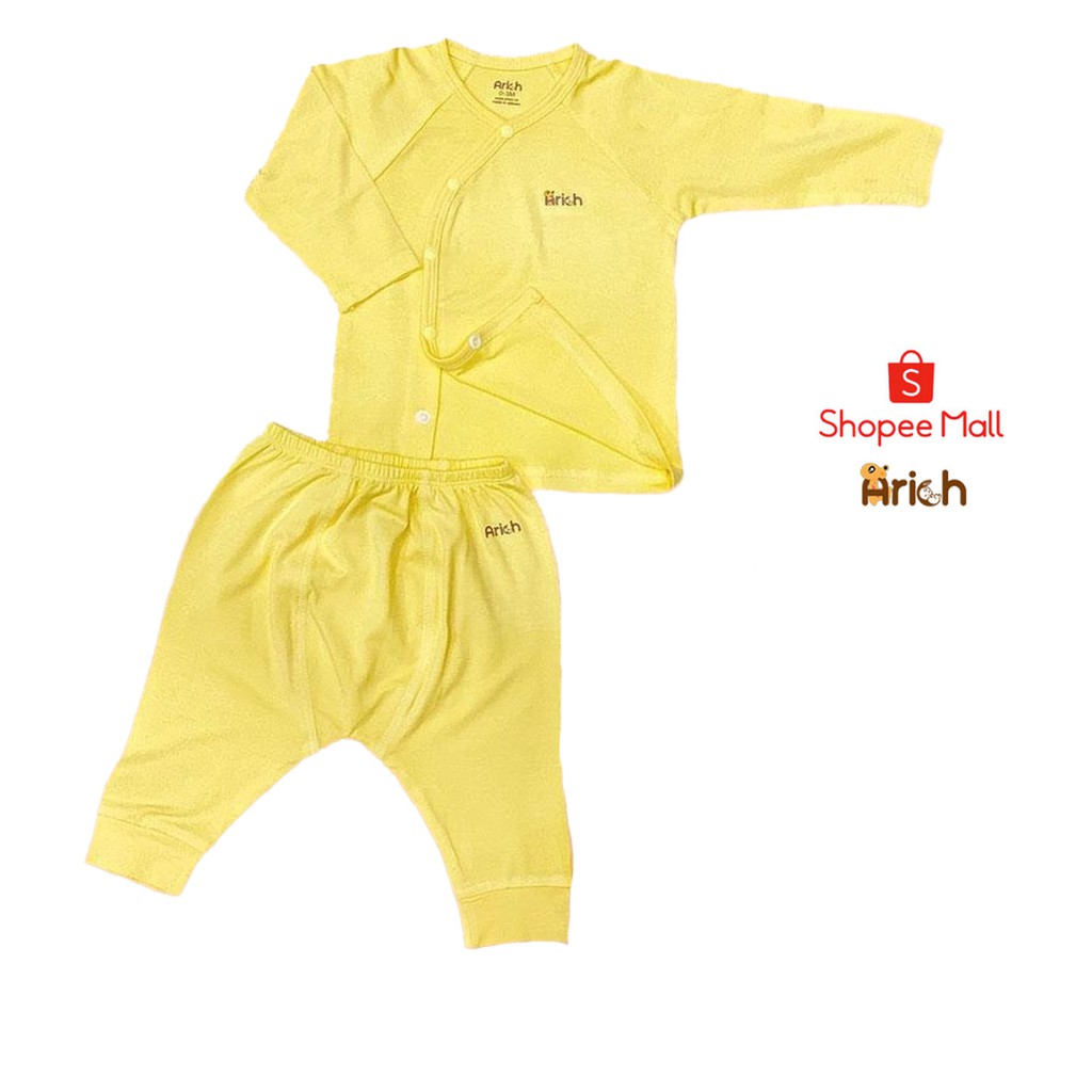 Bộ quần áo cài lệch Arich vải sợi tre màu trơn (size 0-3 tháng đến 12-18 tháng)