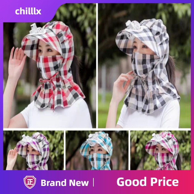 Mũ Rộng Vành Chống Nắng Bằng Cotton Có Quạt Và Dây Đeo Bảo Vệ Khỏi Tia Uv Có Thể Sạc Lại Cho Nữ