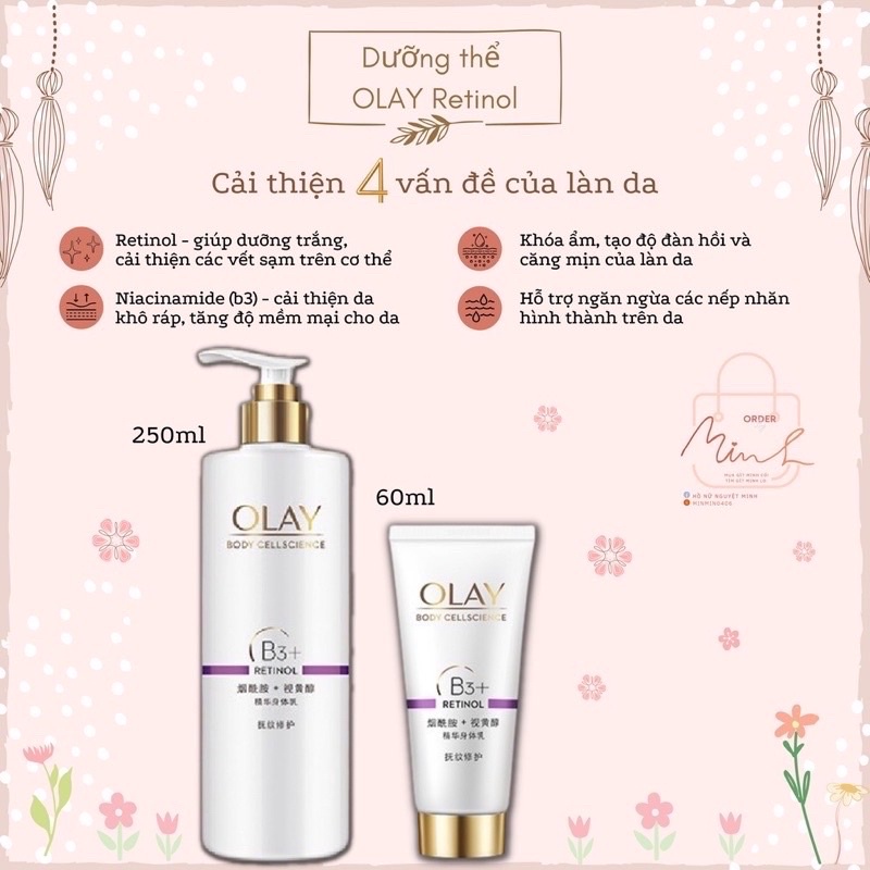 Dưỡng thể OLay B3 Retinol/ White/ B5  trắng da, chống lão hóa, dưỡng ẩm