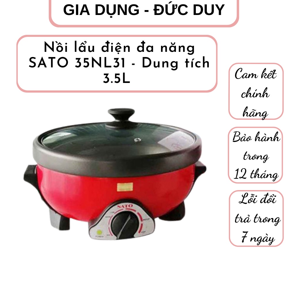 Nồi lẩu điện đa năng SATO 35NL31 - Dung tích 3.5L Tặng một hộp khăn giấy ướt.