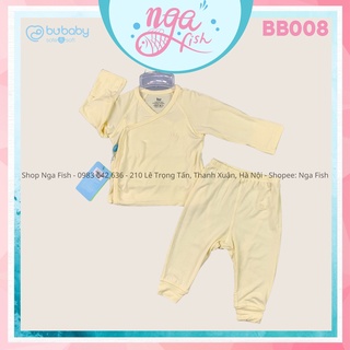 Bộ sơ sinh bé trai bé gái dài tay cài chéo, quần dài cotton Bamboo Bu thời trang Nga Fish BB008