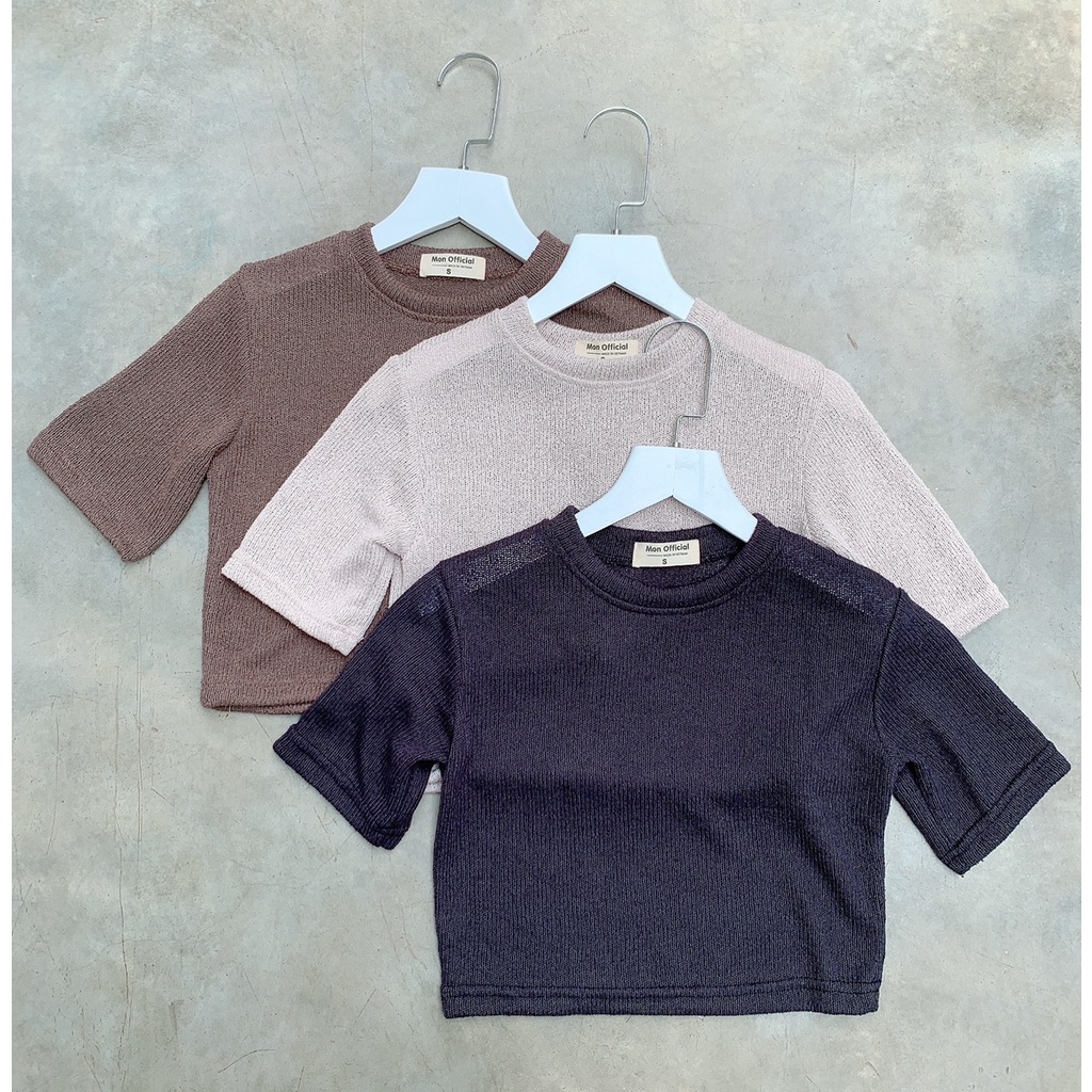 Áo croptop nữ, áo croptop len mỏng ngắn tay basic SS03721