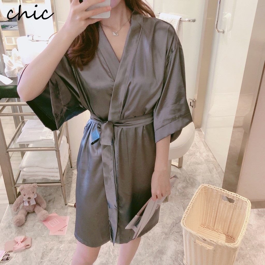 Áo Choàng Ngủ Vải Satin Dáng Dài Màu Trơn Thời Trang Cho Nữ | BigBuy360 - bigbuy360.vn