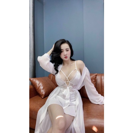 Váy ngủ lụa Latin + Voan Cao Cấp có mút ngực kèm áo choàng Sexy