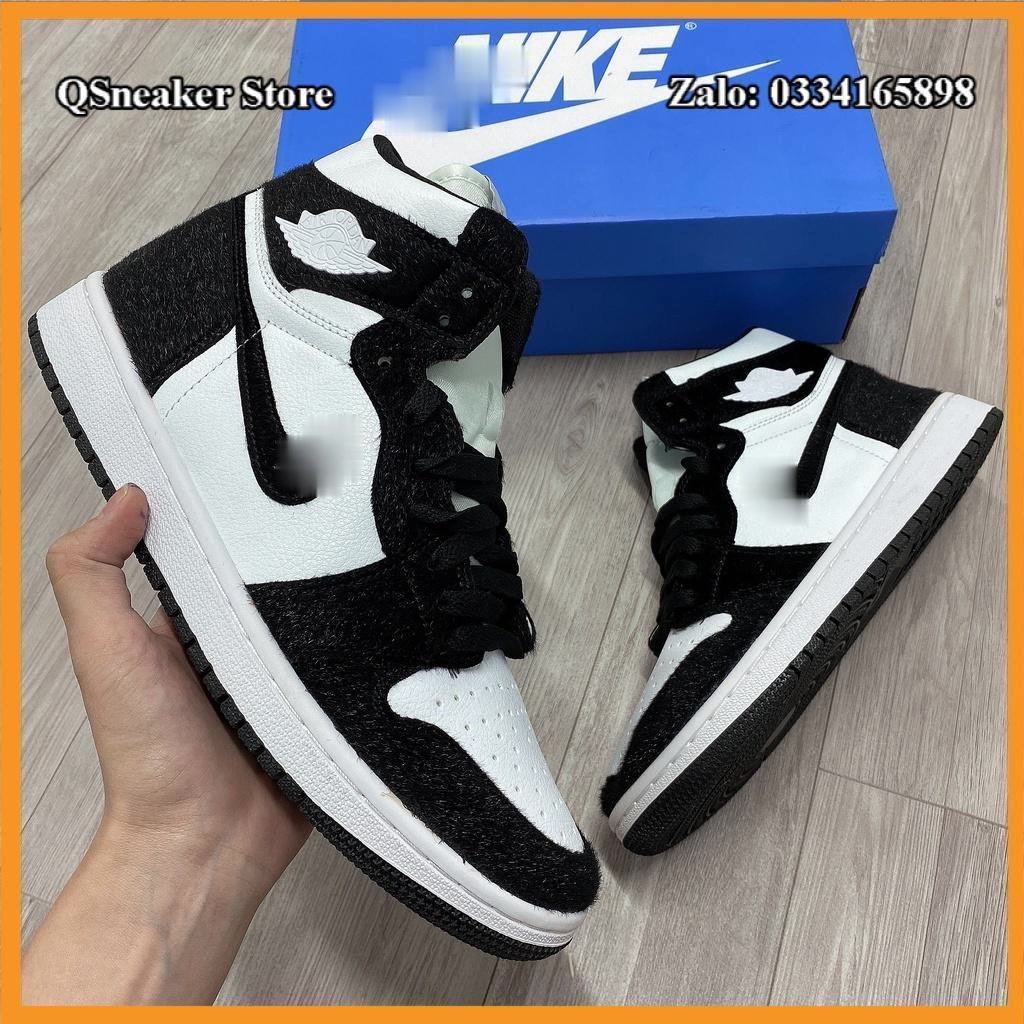 Giày Sneaker Jordan 1 High Cổ Cao Panda Lông Trắng Đen Twis Fullbox, Giày Thể Thao Tôn Dáng