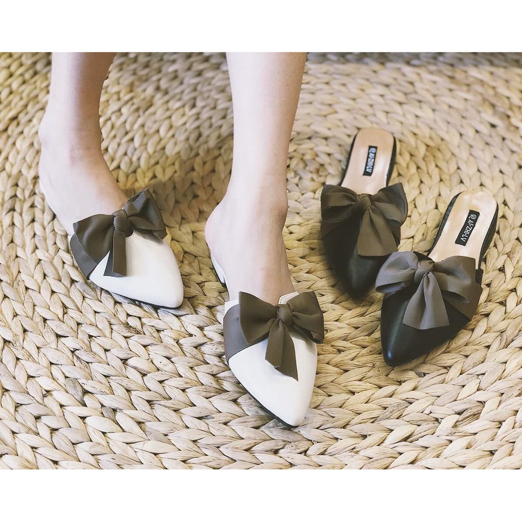 Giày sục nơ lụa bản to gót 2p có clip và ảnh thật ( form bé chú ý lấy tăng 1 size)