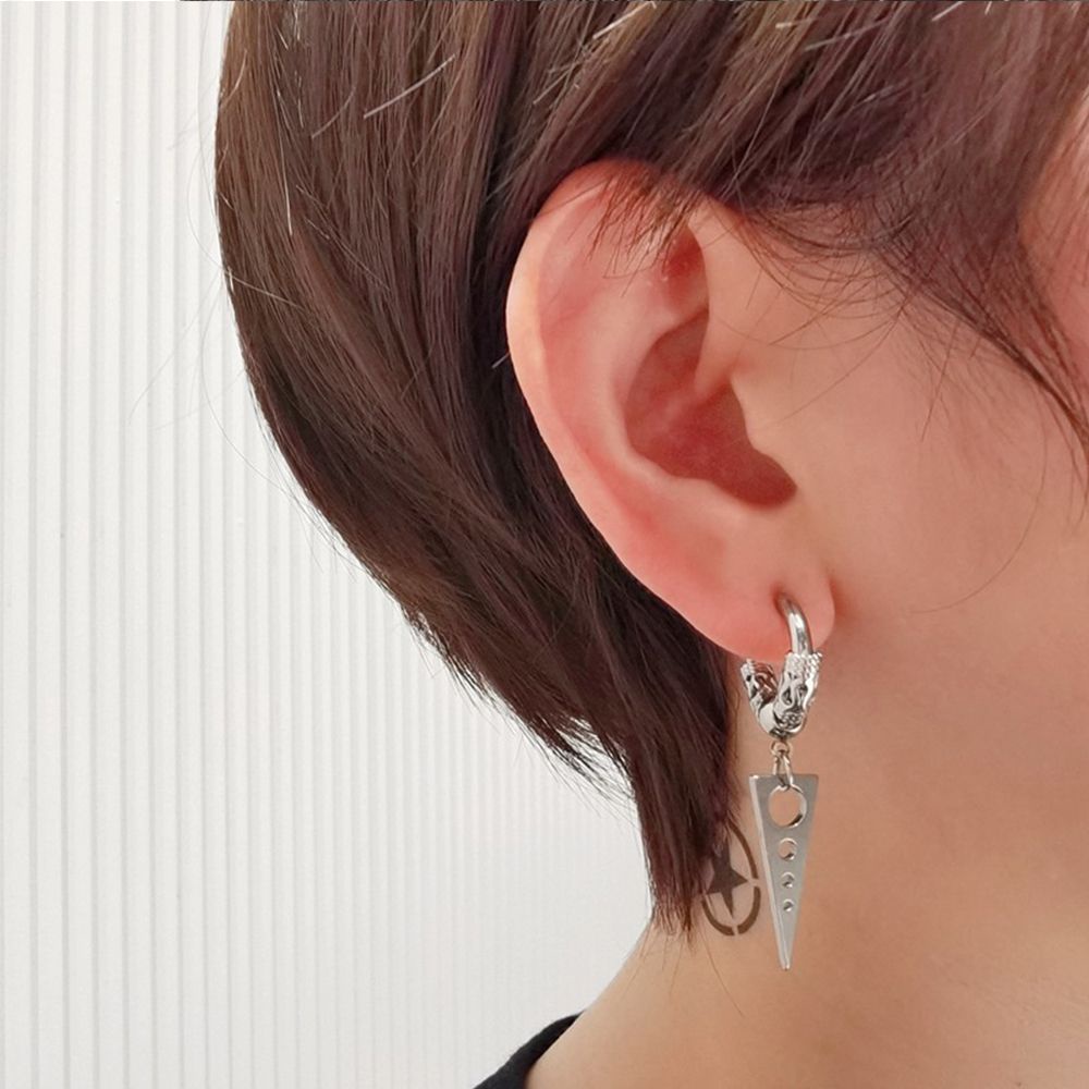 Khuyên tai dạng vòng phối tua rua màu trơn bằng thép không gỉ phong cách Hàn Quốc thời trang cho nam và nữ