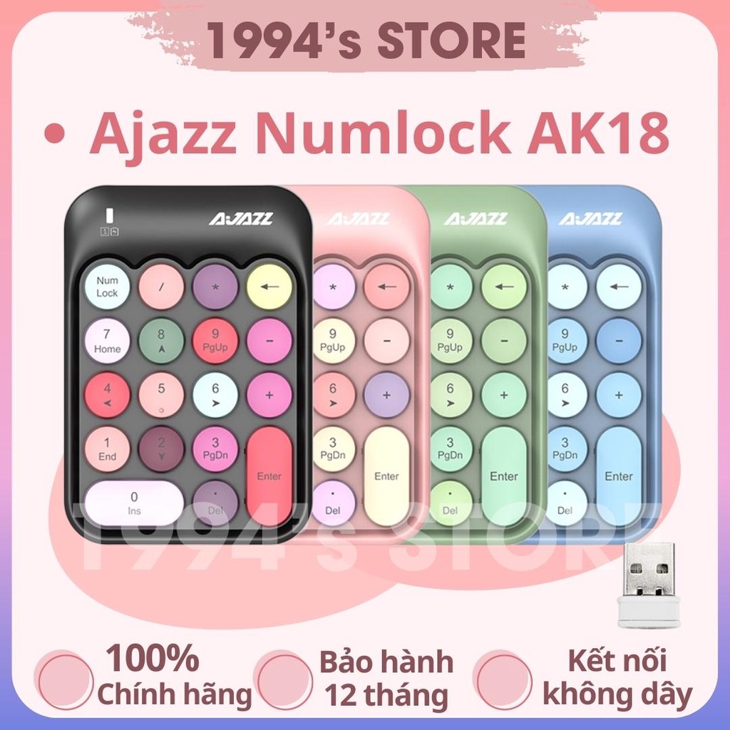 (CÓ SẴN) Bàn phím numlock không dây AJAZZ AK18 - Bàn phím số AJAZZ - Tặng kèm PIN - Bàn phím Numpad không dây