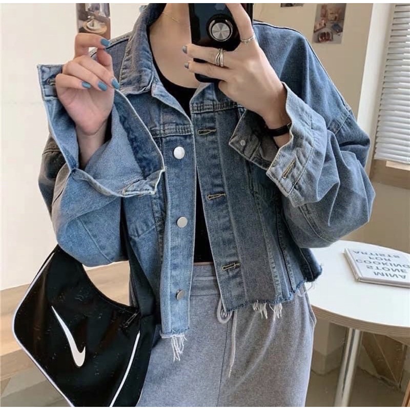 Áo khoác denim bò croprop (Ảnh Thật) FREESHIP- Áo Bò Jean Ulzzang Nữ