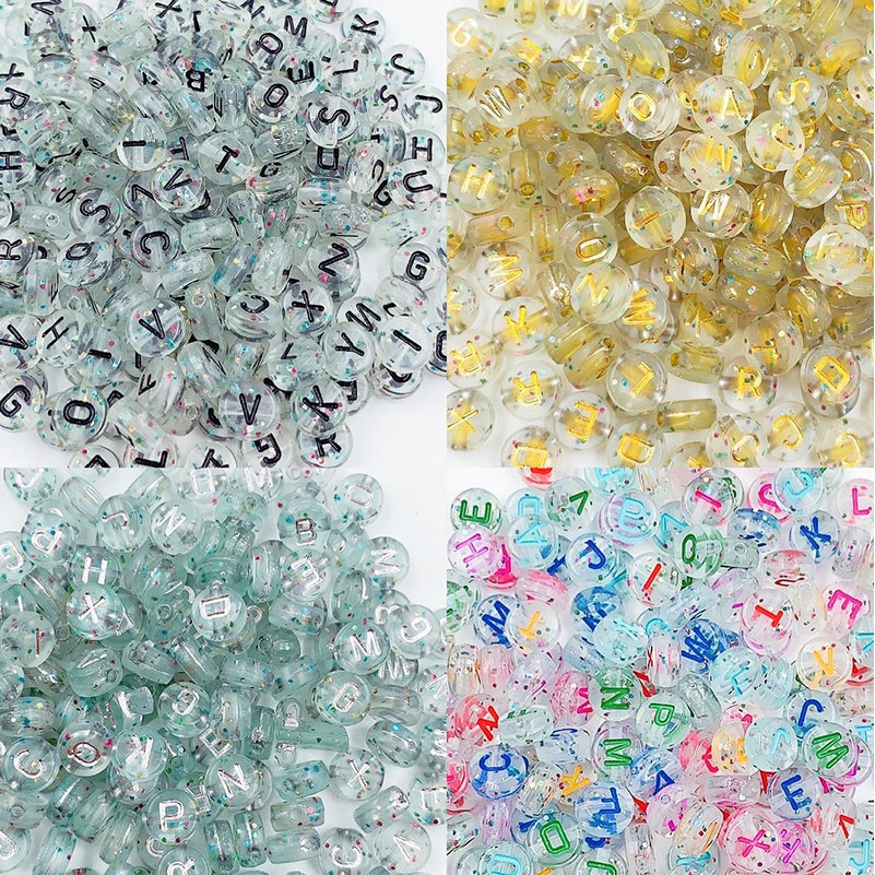 Set 100 / 500 Hạt Xâu Chuỗi In Chữ Cái 4 * 7mm