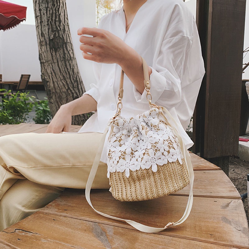 Túi Cói Đeo Vai Thiết Kế Nhỏ Gọn Thời Trang Đi Biển Xinh Xắn Cho Nữ