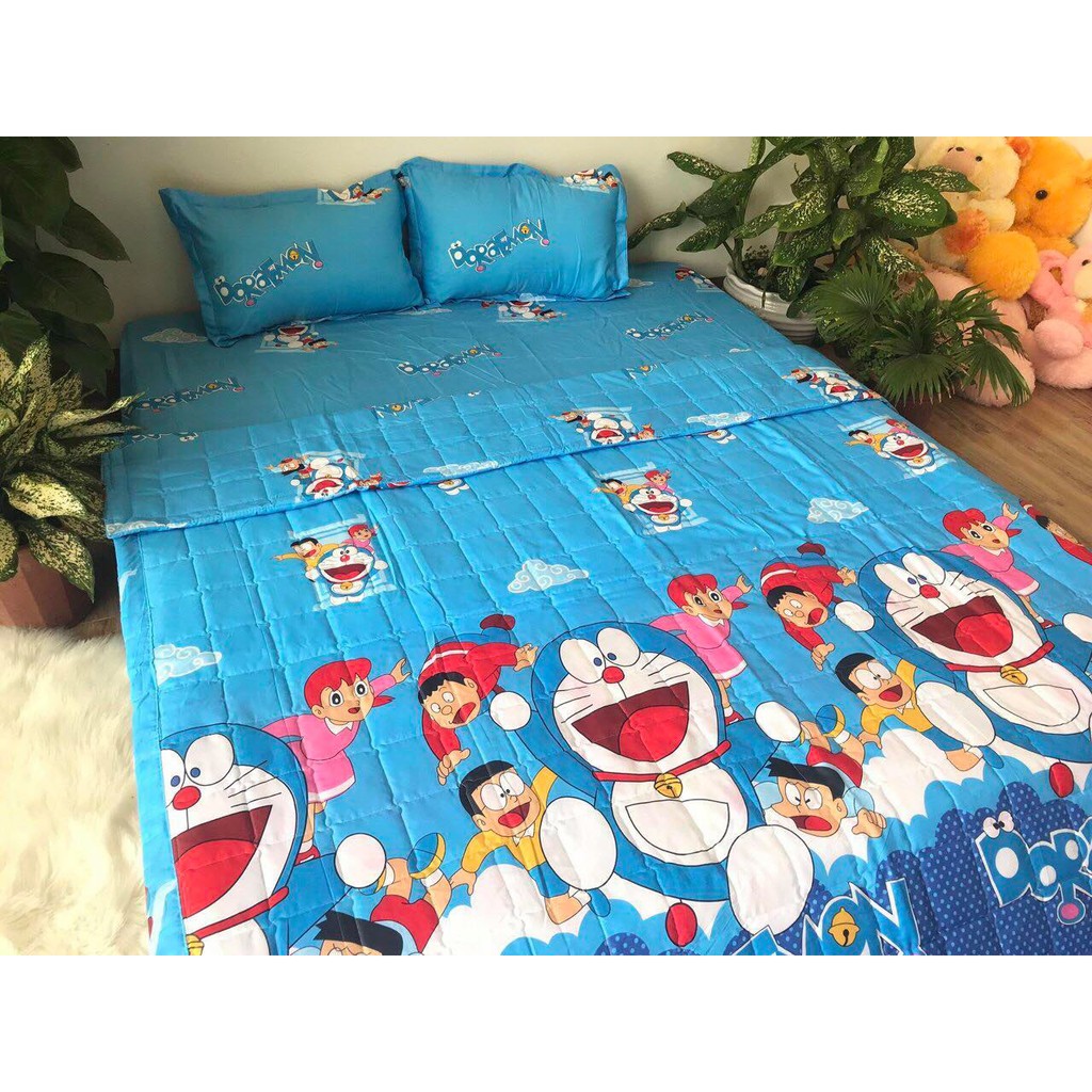 Sét Chăn Ga Gối 5 Món Cotton Poly Emmidecor Mẫu Nobita