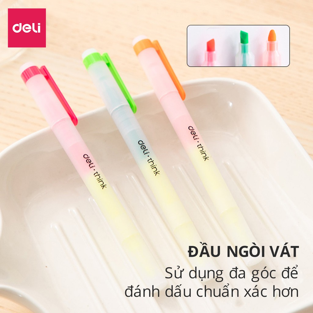 Bút nhớ dòng Deli - 2 đầu 2 màu - bút highlight , bút dấu dòng - 6 chiếc/hộp EU35304