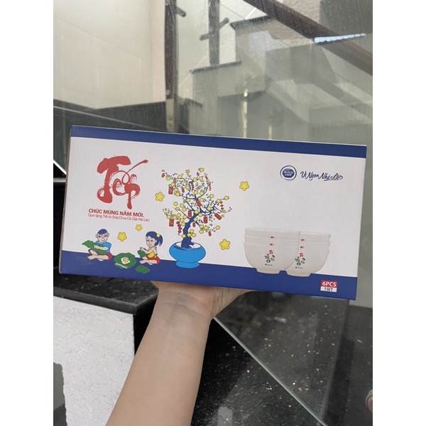 Hộp 6 chén sứ Donghwa (hoa văn tết_hkm Dutchlady)