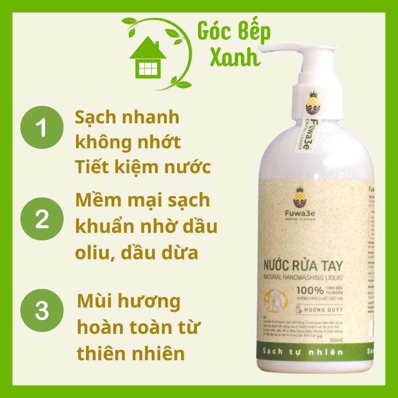 Nước rửa tay FUWA3E bồ hòn hữu cơ ☘ Dung tích 300 ml chiết xuất Enzym từ dứa và bồ hòn