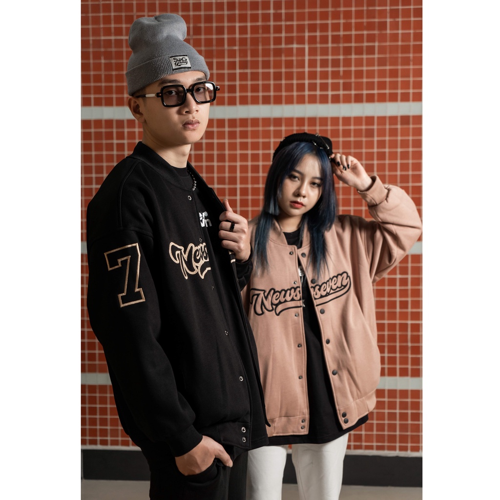 Áo khoác bomber varsity jacket N7 NEWSEVEN NỈ BÔNG bóng chày nam nữ form rộng Local Brand