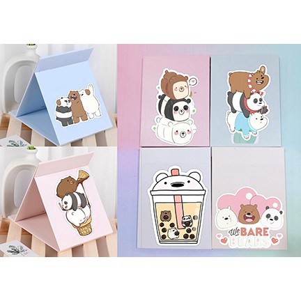 Gương gập ba anh em gấu GGI5 gương 13*17cm Hoạt hình cute molang pusheen gấu brown tonton khủng long ngựa thần