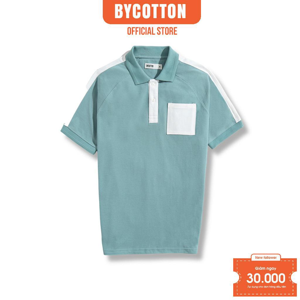 Áo Thun Polo Nam Cổ Bẻ BY COTTON PHỐI VAI XANH CYAN TRẮNG P230304