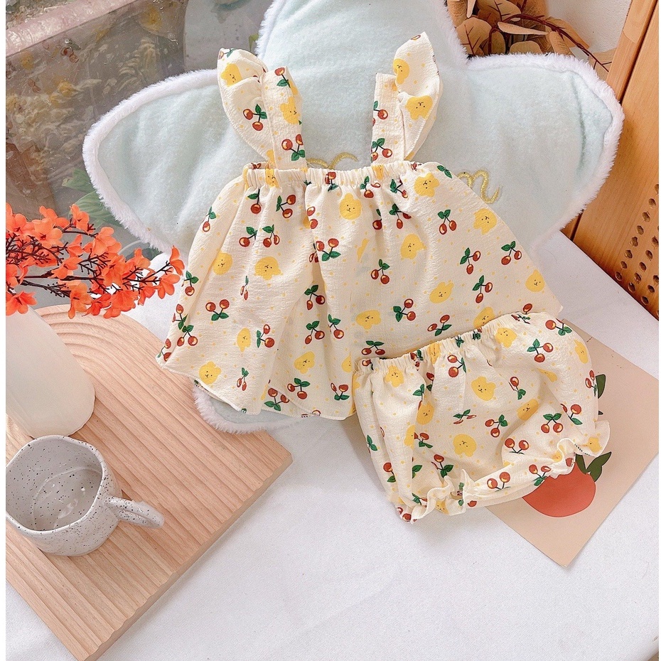 Set Áo Cánh Tiên Bé Gái Đũi Xốp Họa Tiết Quần Chip Lưng Chun Pastel Mùa Hè Size Từ 0-4T - GA2030- GA2035