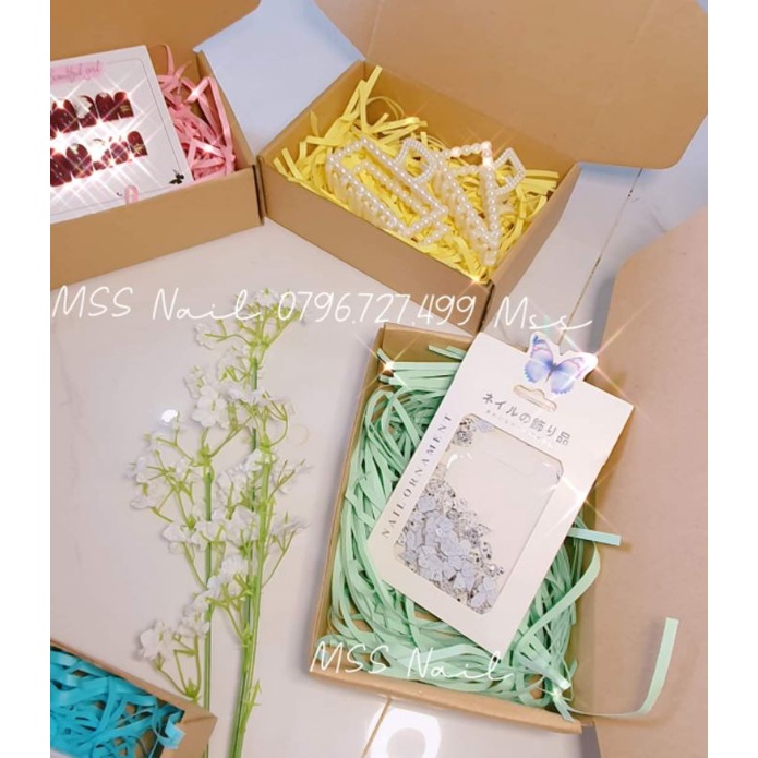 Hộp gói hàng, hộp gói móng úp, hộp gói nail box,  rơm gói hàng.