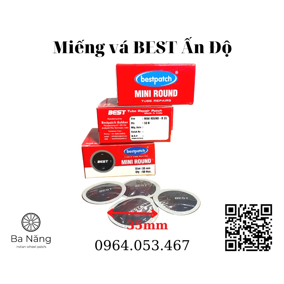 ☌⊕❦Miếng vá săm, ruột, lốp, vỏ ruột xe máy, ôtô BEST hình tròn Mini round (Hộp 50 đường kính 35mm)