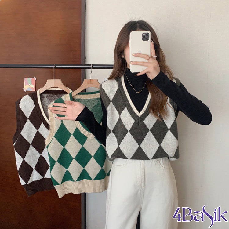 Áo gile len nữ 4Basik họa tiết quả trám dày dặn - GL11