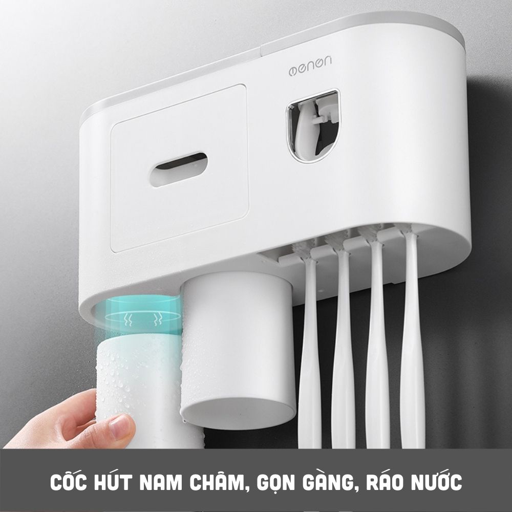 Bộ Nhả Kem Đánh Răng Tự Động, Kệ Để Bàn Chải Đánh Răng Dán Tường OENON