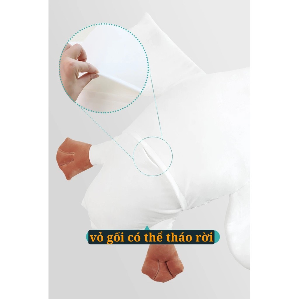 Gối vịt trắng nằm sấp cho bé chống đầy hơi mềm mịn kèm đai cho bé - Little Bear