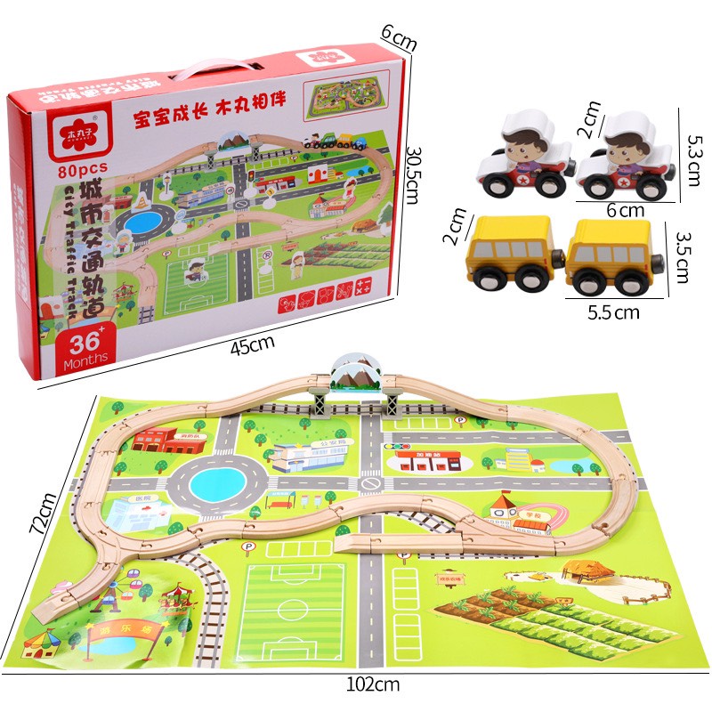 Đồ chơi thông minh Mô hình giao thông đô thị 80 chi tiết bằng gỗ cho bé phát triển nhận thức, giáo dục xã hội