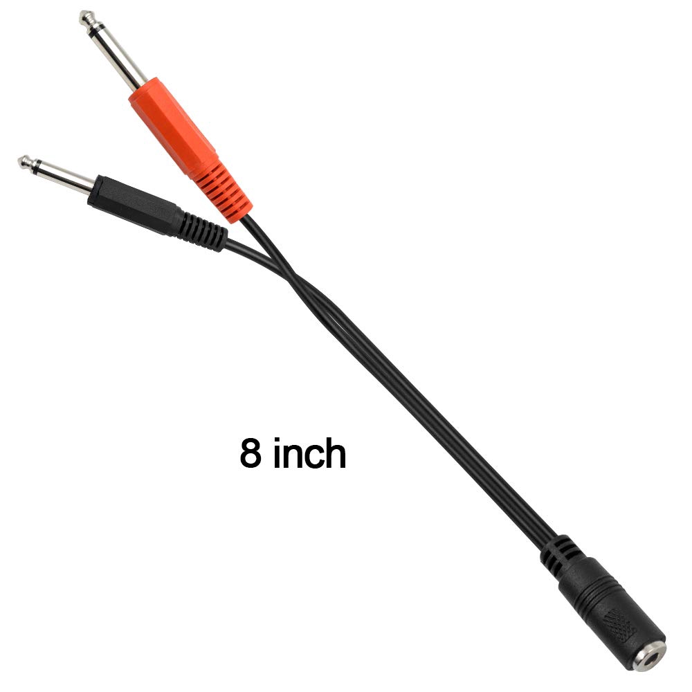 Dây cáp chia cổng stereo TRS 3.5mm mini 1/8" sang 2 hai chui cắm mono 1/4 Inch 6.35mm dài 150mm 35FM-2x635M