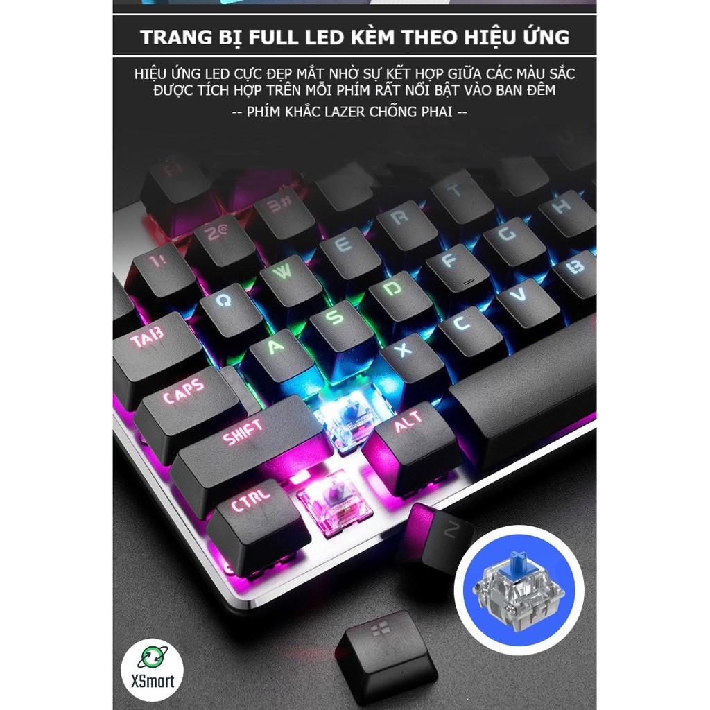 Bàn Phím Cơ Chơi Game Blue Switch Led Đổi Màu Nhiều Chế Độ G900 Full Size Phím Tương Thích Laptop, PC, Máy Tính