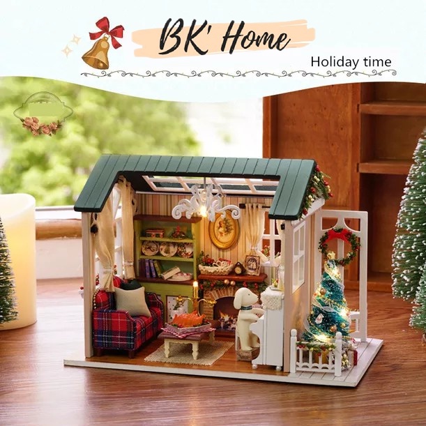 Nhà búp bê tự làm DIY Doll House HOLIDAY TIME có mica CUTEROOM