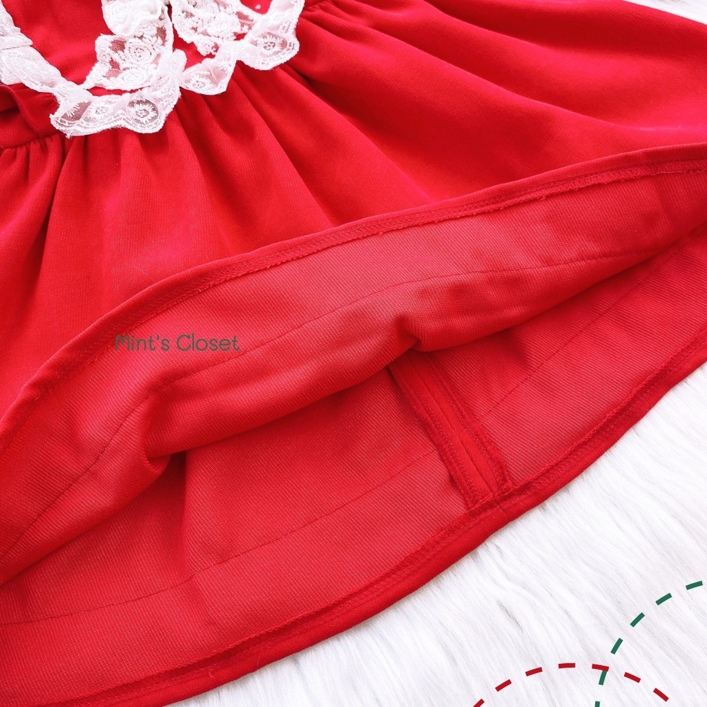 Váy dài tay bé gái nhung đỏ dễ thương MINTSCLOSET Mint's Closet tay phồng cổ tròn 3 4 tuổi - GV0019