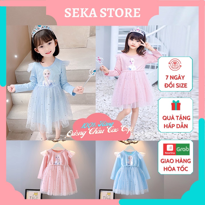 Váy thu đông cho bé gái TẶNG KÈM VƯƠNG MIỆN, đầm công chúa Elsa dài tay hàng Quảng Châu đẹp SEKA STORE 210639