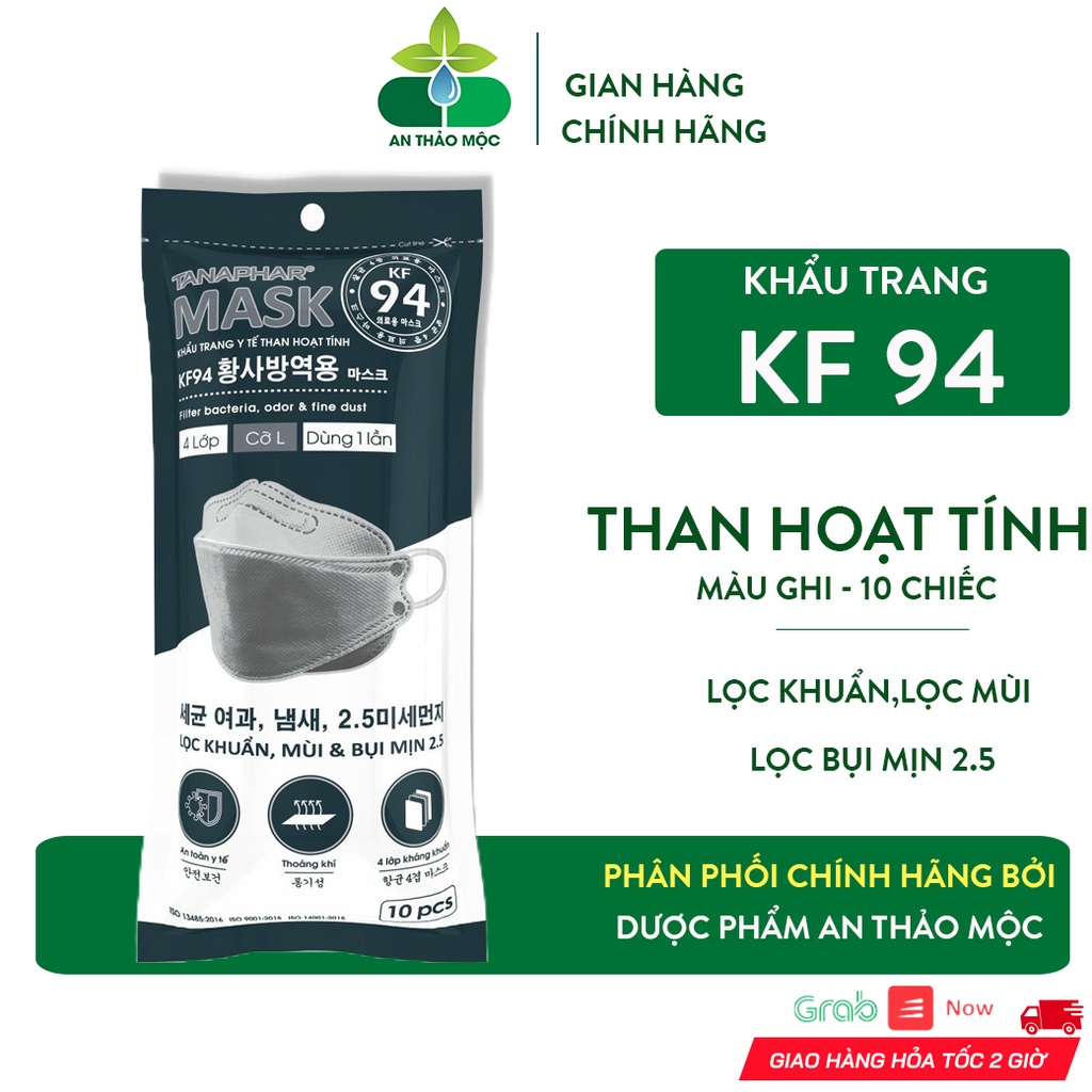 Khẩu Trang Y Tế Than Hoạt Tính KF94 Mask Tanaphar 4 Lớp.Lọc Khuẩn Mùi Bụi Mịn 2.5