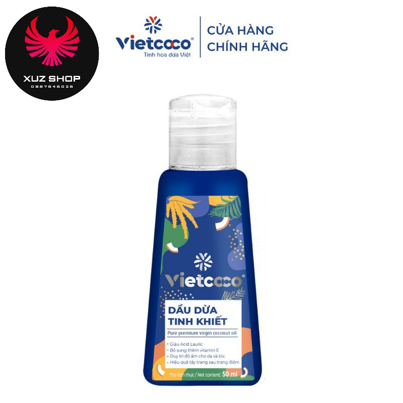 50ml - Dầu dừa tinh khiết mỹ phẩm dưỡng mi, dưỡng môi, dưỡng da Vietcoco