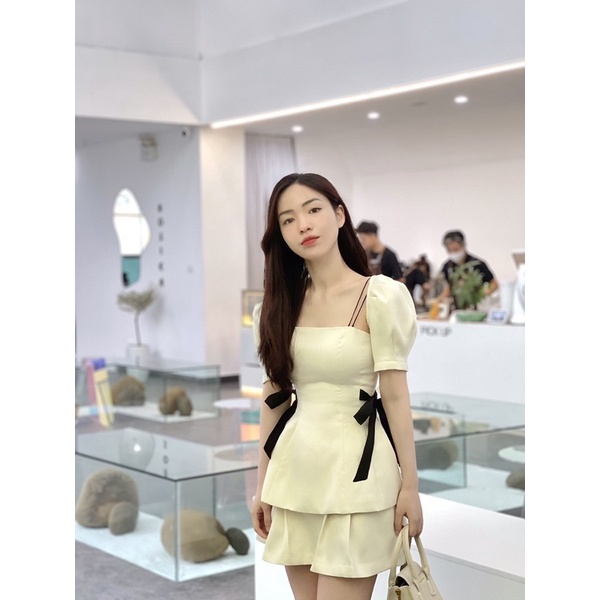 ELENI - Set áo 2 dây thắt nơ eo, áo tay bồng và chân váy by CÁM