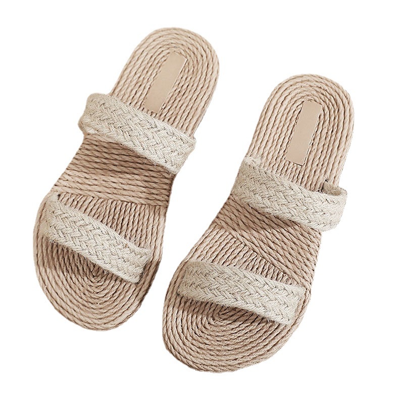 Dép Quai Ngang Đan Rơm Đế Bằng Thời Trang Mùa Hè Đơn Giản Cho Nữ