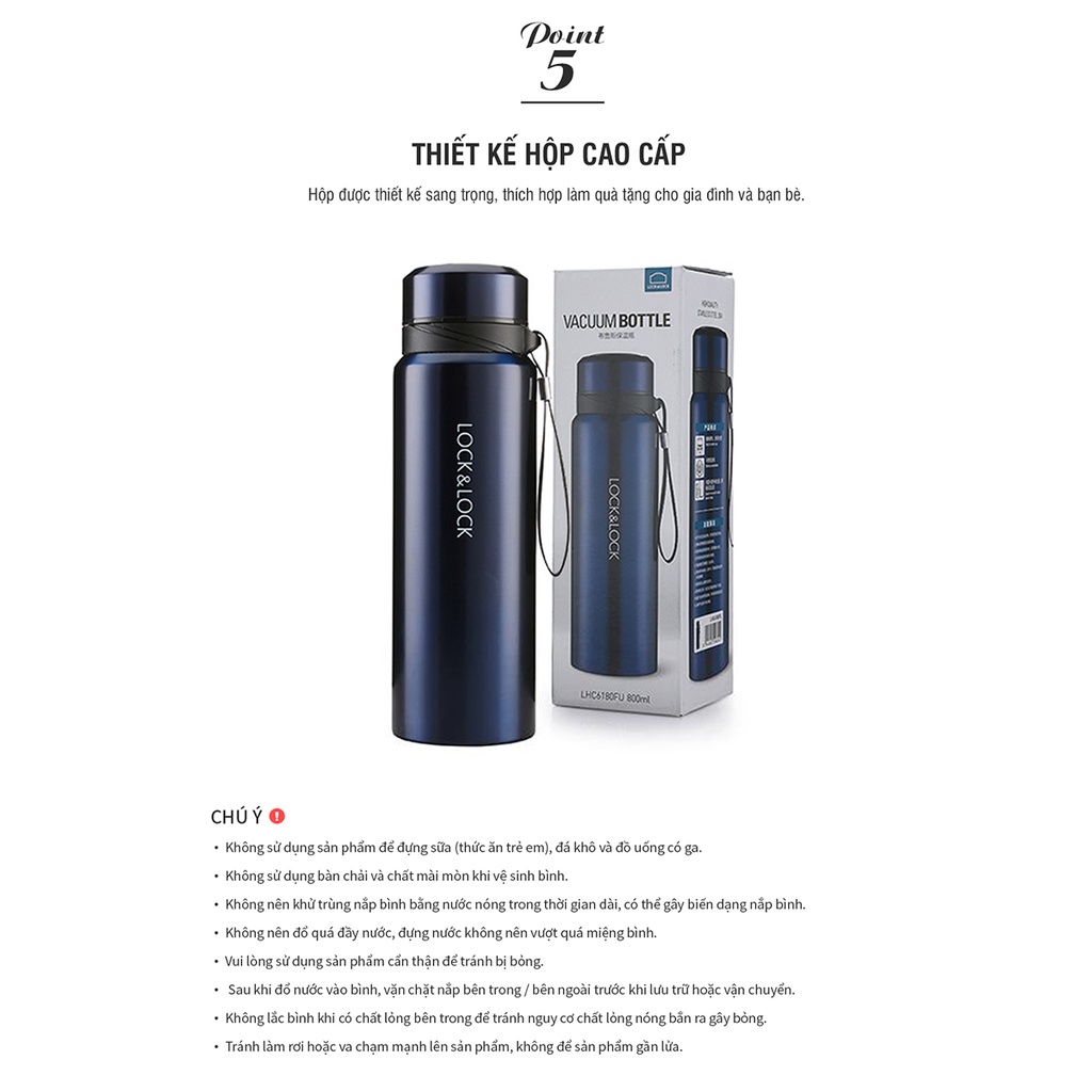 Bình Giữ Nhiệt LocknLock 800ML Có Khay Lọc Trà Và Dây Treo Lock&amp;Lock Vacuum Bottle LHC6180 T2Cmall