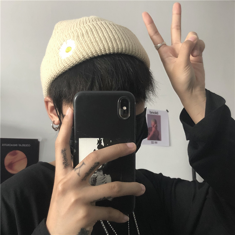 HIPSTER Mũ Len Dày Thêu Hoa Cúc Phong Cách Retro